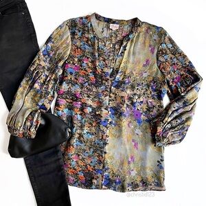 Parker Abstract Floral Print Silk Blouse